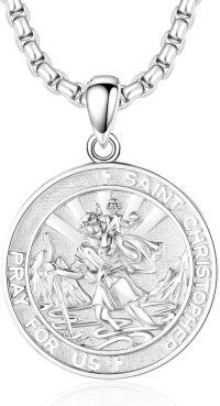 wholesale 925 Sterling Silver St Christopher Medal Necklace for Men Women Prayer Protection  36 Chain-10c-St Christopher-White Gold-10c-St Christopher-White Gold