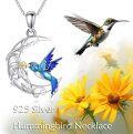 wholesale 925 Sterling Silver Blue Enamel Hummingbird & Moonstone Pendant Necklace for Women and Girls-0-5