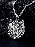 wholesale 925 Sterling Silver Wolf Head Pendant with Rune Design and Celtic Knots on 24 Chain Gift for Men Women Norse Viking Style Jewelry Necklaces -0-3