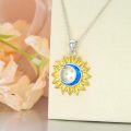 wholesale 925 Sterling Silver Sunflower Opal Necklace with Moon & Stars, Hypoallergenic Rhodium Plated Jewelry Gift for Women-0-4