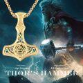 wholesale Gold 925 Sterling Silver Abalone Norse Jewelry Mjolnir Pendant Necklace  for Men-0-5