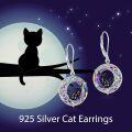 wholesale 925 Sterling Silver Round Moon Cat Drop Earrings with Rainbow Crystal and Black Stone Leverbacks - Gift for Her-0-6