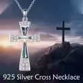 wholesale 925 Sterling Silver Abalone Shell Inlay Cubic Zirconia Cross Pendant Necklace Wholesale for Women and Men-0-1