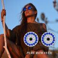 wholesale 925 Sterling Silver Blue Evil Eye Stud Hoop Earrings with Cubic Zirconia and Circle Design for Women Girls - Spiritual s-0-5
