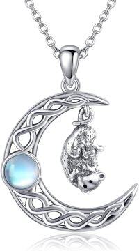 wholesale 925 Sterling Silver Moon Pendant with Hedgehog Charm and Blue Stone - Unique Gifts for Her-Opossum