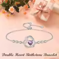 TOUPOP Sterling Silver Birthstone Double Heart Bracelet Love Forever Jewelry Gifts-0-2