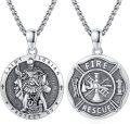 wholesale 925 Sterling Silver Saint Florian Firefighter Medal Pendant Necklace for Men Dad Gift-0-0