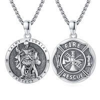 wholesale 925 Sterling Silver Saint Florian Fire Rescue Pendant Necklace-Silver