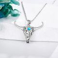 wholesale 925 Sterling Silver Turquoise Cactus Longhorn Skull Pendant Necklace for Women Men Gifts-0-1