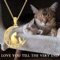 wholesale 14K Gold Crescent Moon with Cats and Purple Stones Pendant Necklace for Women - 18 Chain Length-0-5