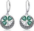 wholesale 925 Sterling Silver Green Enamel Four-Leaf Clover Drop Earrings Irish Celtic Knot  for Women Girls-0-0