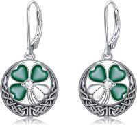 wholesale 925 Sterling Silver Green Enamel Four-Leaf Clover Drop Earrings Irish Celtic Knot  for Women Girls-Clover 2