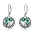 wholesale 925 Sterling Silver Green Enamel Four-Leaf Clover Drop Earrings Irish Celtic Knot  for Women Girls-0-0
