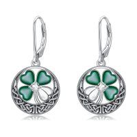 wholesale 925 Sterling Silver Green Enamel Four-Leaf Clover Drop Earrings Irish Celtic Knot  for Women Girls-Clover 2