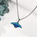 wholesale 925 Sterling Silver Manta Ray Pendant Necklace Blue Black Ocean Life Gift for Women Men-0-2