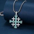 wholesale 925 Sterling Silver Turquoise Inlay Jerusalem Cross Pendant Necklace for Men & Women Christian Gifts-0-1