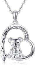 wholesale 925 Sterling Silver Koala Bear Love You Forever Heart Pendant Necklace for Women Girls  45cm Chain Length-0-0