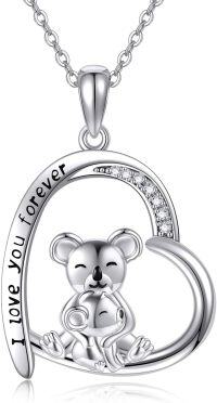wholesale 925 Sterling Silver Koala Bear Love You Forever Heart Pendant Necklace for Women Girls  45cm Chain Length-Koala