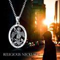 wholesale 925 Sterling Silver Saint Michael Protect Us Oval Pendant Necklace-0-4