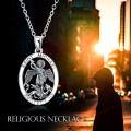 wholesale 925 Sterling Silver Oxidized Saint Michael Protect Us Oval Pendant Necklace-0-4