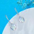 wholesale 925 Sterling Silver Teardrop Shape Blue Shell Inlay Cat Design Leverback Drop Earrings for Women and Girls - 4 cm Long-0-3