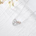 wholesale 925 Sterling Silver Angel in Heart Cross Pendant Necklace with Rose Gold Tone Stone  for Girls and Goddaughters-0-2