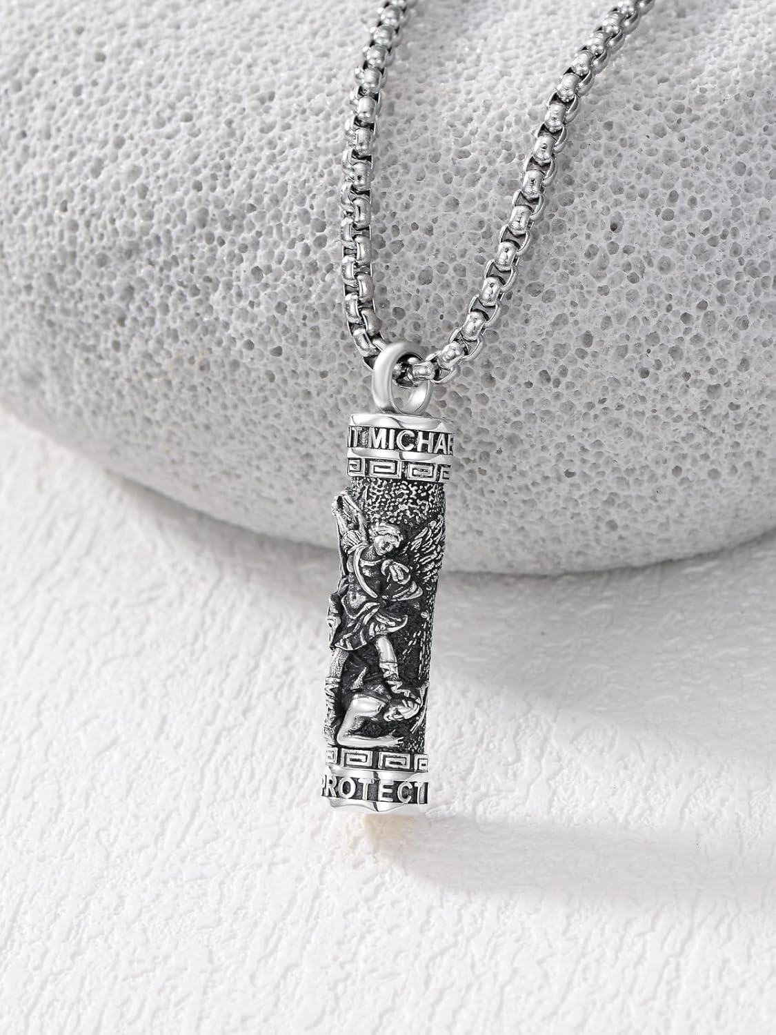  Sterling Silver Stainless Steel St Urn Necklace for Men Women Cremation Pendant Memorial Jewelry -0-3
