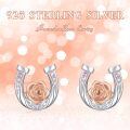 wholesale 925 Sterling Silver Gold Plated Pink Crystal Rose Horseshoe Stud Earrings for Women Hypoallergenic s-0-5