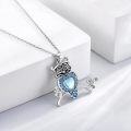 wholesale 925 Sterling Silver Heart-Shaped Owl Pendant Necklace with Blue Enamel and Swarovski Crystal Gifts for Women-0-1