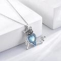 wholesale 925 Sterling Silver Owl Pendant With Heart Moonstone And Blue Enamel Design On Branch Necklace-0-1