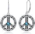 wholesale 925 Sterling Silver Turquoise Peace Sign Drop Earrings-0-0