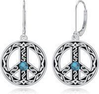 wholesale 925 Sterling Silver Turquoise Peace Sign Drop Earrings-Peace Sign