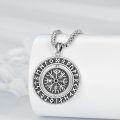 wholesale 925 Sterling Silver Round Compass Norse Runes Pendant Necklace for Men Women Adjustable Chain Vintage Viking s for Him Her-0-2