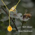 wholesale Gold 925 Sterling Silver Citrine Bee Pendant Lariat Necklace for Women-0-2