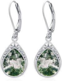 wholesale Sterling Silver Celtic Filigree Teardrop Leverback Earrings for Women Mom Gift-Moss Agate
