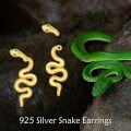wholesale 925 Sterling Silver Plated Gold Snake Stud Earrings with Green Eyes and Cubic Zirconia Accents for Women-0-1