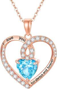 wholesale 925 Sterling Silver Birthstone Forever Love Heart Pendant Necklace for Women-Rose Gold-03-Mar