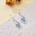 wholesale 925 Sterling Silver Blue Opal Teardrop Owl Dangle Earrings Gifts for Women-0-2