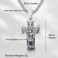 wholesale 925 Sterling Silver Saint Christopher and Saint Michael Cross Pendant Chain Necklace for Men & Women Catholic Religious -0-4