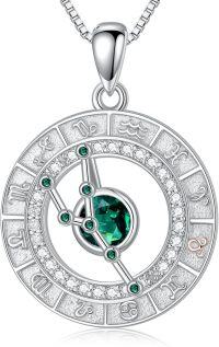 wholesale Sterling Silver White Gold Plated Zodiac Necklace with Birthstone for Women-Taurus&Emerald&04.20-05.20