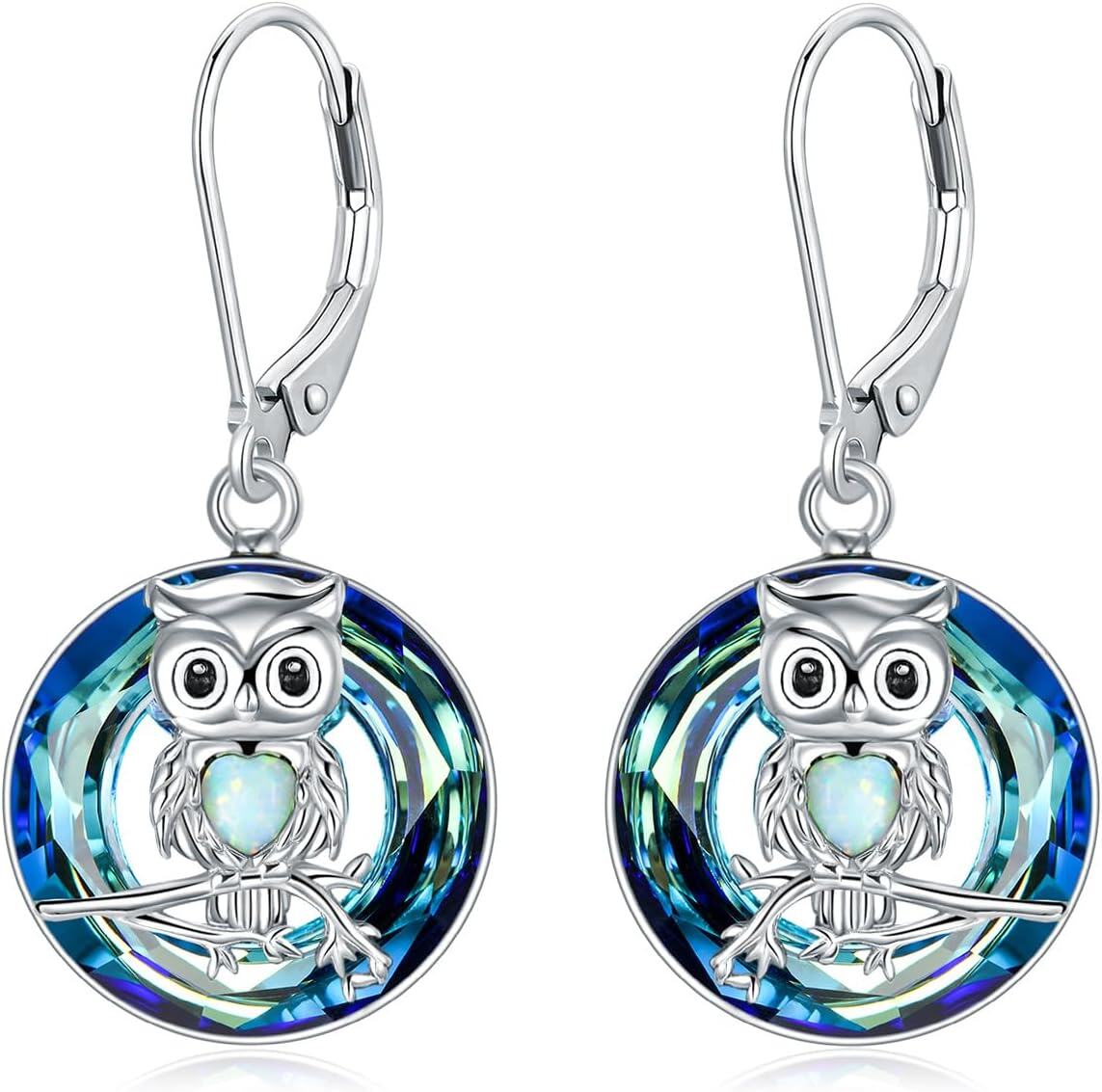 Sterling Silver Crystal Sea Turtle Dangle Earrings for Women Valentine s Day Gifts-Owl