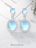 wholesale 925 Sterling Silver Blue Opalite Oval Halo Leverback Dangle Drop Earrings for Women-0-2