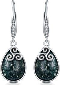wholesale 925 Sterling Silver Teardrop Green Agate Spiral Drop Earrings-Moss Agate