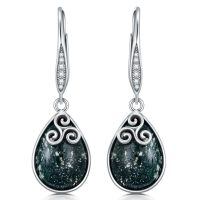 wholesale 925 Sterling Silver Platinum Plated Moss Agate Celtic Triskele Drop Earrings-Moss Agate