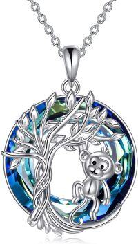 wholesale TOUPOP Monkey Necklace Jewelry Gifts For Women Sterling Silver Tree Of Life Monkey Necklace With Blue Crystal Birthday Mother's Day Gifts For Women Mom -undefined