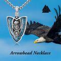 wholesale 925 Sterling Silver Turquoise Arrowhead Necklace with Celtic Knot Wolf Head and Bald Eagle Pendant-0-4