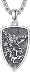 wholesale 925 Sterling Silver Saint Michael Pendant Shield Shape Religious Protection Amulet Jewelry for Men -0-0