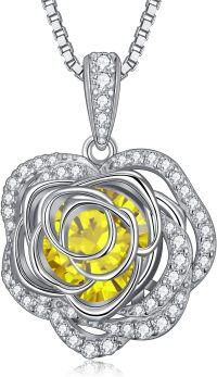 wholesale  Sterling Silver 12 Birthstone Rose Pendant Necklace Mother s Day Gift -11-Nov-Citrine