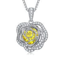 wholesale 925 Sterling Silver 12 Birthstone Rose Pendant Necklace Mother s Day Gift-11-Nov-Citrine