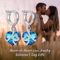 wholesale 925 Sterling Silver Blue Heart Crystal Dangle Hoop Earrings for Women-0-3